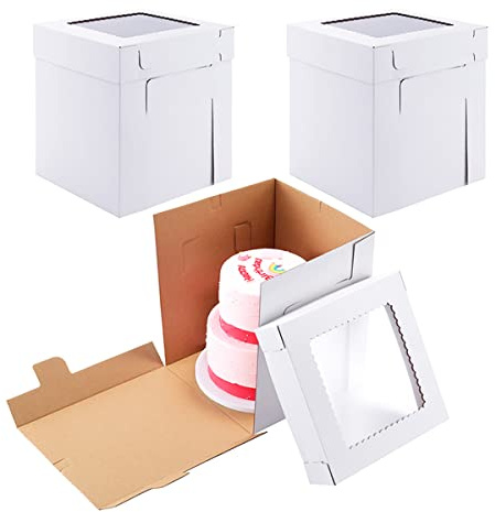 Huoshange Tall Cake Boxes for Tier Cakes,10x10x12 Inch [10Pack ] Thick Sturdy Cake Box with Window,Layer Cake Carrier,Disposable Cake Containers