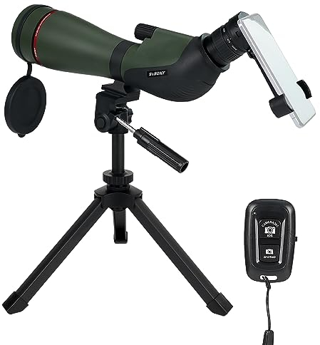 Svbony SA412 Spektive 20–60x80mm, HD FMC Range Spotter Scope mit 1,25 Zoll Okular, mit SV146 Verstellbarer Desktop Stativ Telefonadapter Fernbedienung, für die Jagd Zielschießen