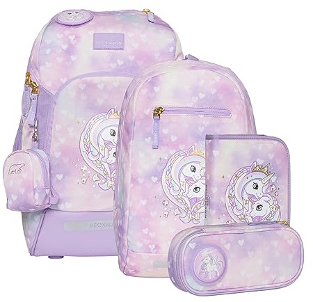 BECKMANN, Schulrucksack-Set Active Air FLX Unicorn Princess Purple, 6-teilig, Grundschule, inkl. Regenüberzug, 22L, Purple