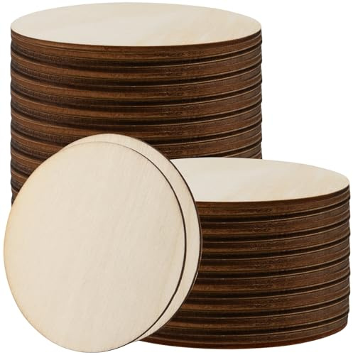 ZEONHAK 100 PCS 4 Inch/10cm Wood Craft Circle, 2.5mm Thick Unfinished Wooden Discs, Blank Wooden Round for DIY Craft, Decoration, Painting