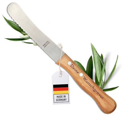 OLIQUE Brötchenmesser personalisiert, Olivenholz - Hochwertiges Solinger Buckelsmesser als individuelles Geschenk