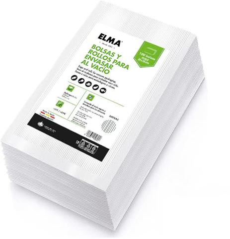 Bolsas Vacío Alimentos, Bolsas Envasar al Vacío Alimentos con Tecnología Line + | Nueva Fórmula, Sistema Rayado, Multicapa, Sin BPA, Fabricación Española | 25 x 35 cm, 100 Unidades