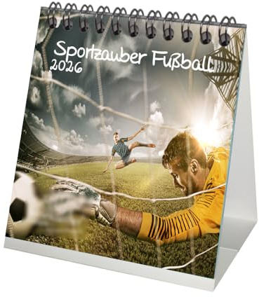 Sportmagi fotboll bordskalender 10 cm x 10 cm för 2026 fritid sport fitness – presentset innehåll: 1 x kalender, 1 x julhänge (totalt 2 delar)