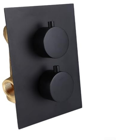 Thermostatic Shower Mixer Valve with G1/2 2 Way Outlet & 2 Round Handles Chrome Brass, Concealed Round Thermostatic Twin Shower Valve(Black)