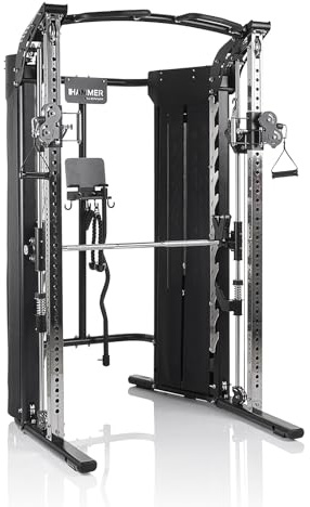 HAMMER Kraftstation Autark FT3, Multipresse für zu Hause, Fitness-Tower mit Doppel-Seilzugsystem, 2 x 80 kg Gewichtsblöcke, Home Gym Sport Gerät, Zubehör-Set, für effektives Ganzkörpertraining