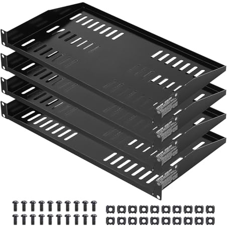 VEVOR 1U Server Rack Shelf, 4 PCS, 50 lbs Max Load-Bearing Vented Cantilever, Wall Mount or Rack Mount Shelf with Tray, 10 in Depth, Good Air Circulation for 19 Inch Cabinet Computer Network Equipment