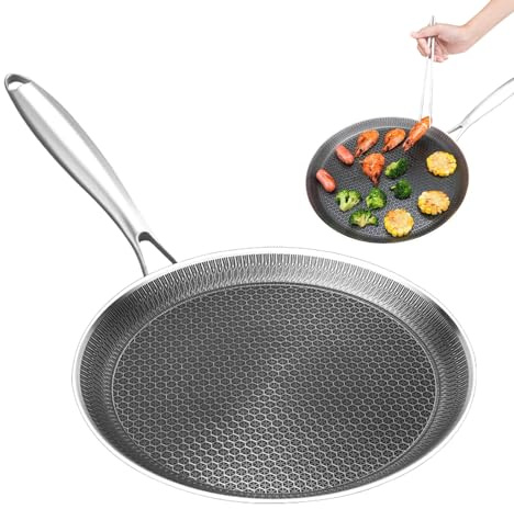 Crepe Pan – 26 cm 304 rostfritt stål handtag pannkakspanna, vaxkaka Dosa P⤞n | Non-Stick platt stekpanna, Roti omeletttillverkare | för hemmakök, utomhus camping grillning, gasspis och