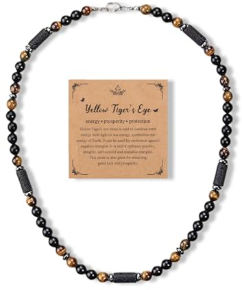 fKiZanthene Mens Jewellery Necklace Natural Tigers Eye Obsidian Beaded Necklace for Everyday Wear
