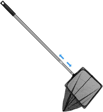 Flintronic Guadino Rete Da Pesca Telescopico, Retino Pesca 25cm（9.8 Pollici）Quadrata, Con Manico In Acciaio Inox, Rete Morbido E Maglia Fine, Per Acquario Domestico, Laghetti, Laghi - Nero