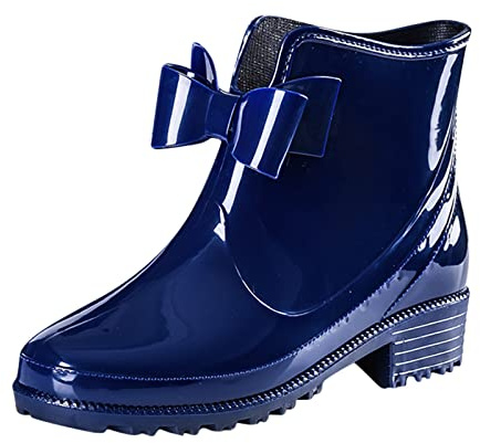 Generisch Botas de lluvia para mujer, color rosa, botines para mujer con tacón corto, botas de goma con mariposa, botas cortas de moda, elegantes zapatos de jardín, monocolor, botas de goma, azul, 42
