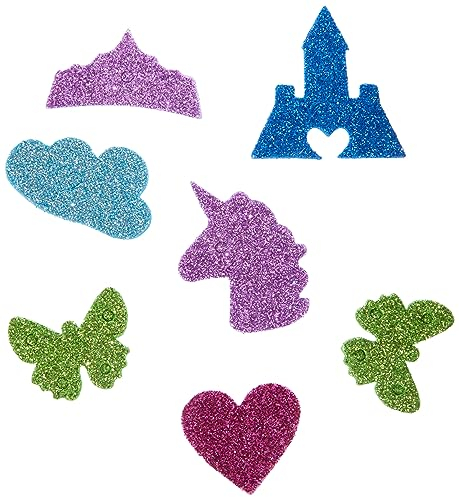 Rayher 30230000 Moosgummi Märchen Mix Glitter, 3 - 4 cm, 80 Stück, selbstklebend, Farben/Motive gemischt, Glitter Schaumstoff Sticker, Moosgummi-Aufkleber, zum Dekorieren, Bunt