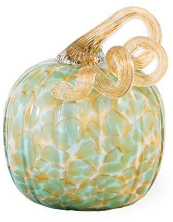 Boston International FEI19311 Decorative Glass Pumpkin Figurine, 4.5 x 5.5-Inches, Green and Gold