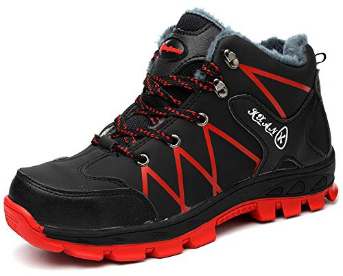 NACKINg Chaussures de Sécurité Homme Hiver Imperméable Chaussure de Travail Femme Doublure Chaude Baskets de Sécurité Embout Acier Protection Baskets Antidérapante Botte de Securité, Noir, EU 43