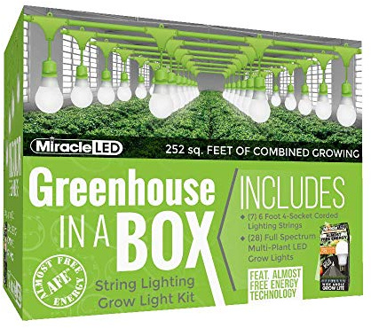 Miracle LED Almost Free Energy Greenhouse in a Box Grow Light Kit for Indoor Plants - Includes 150W Replacement Full Spectrum Bulbs & 4-Socket Corded Grow Light Fixture (7-Pack - 7 Strings, 28 Bulbs)