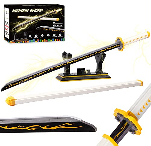 Swords Building Set, 39in Zenitsu Sword Building Block with Scabbard and Stand, Katana Gift for Boy, 956 Pcs