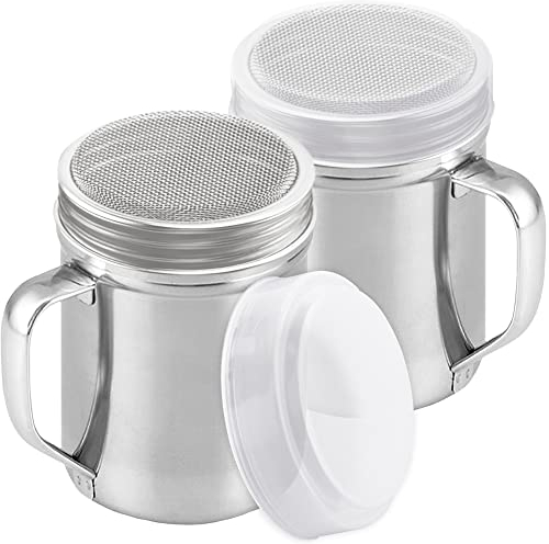 CUSINIUM Lot de 2 sucriers en poudre - Avec poignée - Shaker à la cannelle pour bar à café - Drague en maille fine - 170 g - Style : fin
