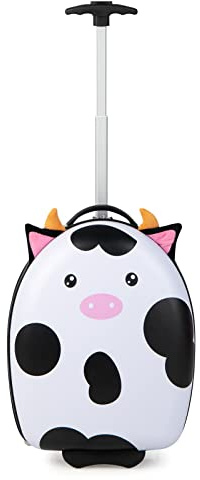 Maxmass 16 Kids Carry On Luggage, Hard Shell Cabin Suitcase with 2 Flashing Wheels and Telescoping Handle, Children Rolling Travel Trolley Case for Boys Girls (Little Cow)