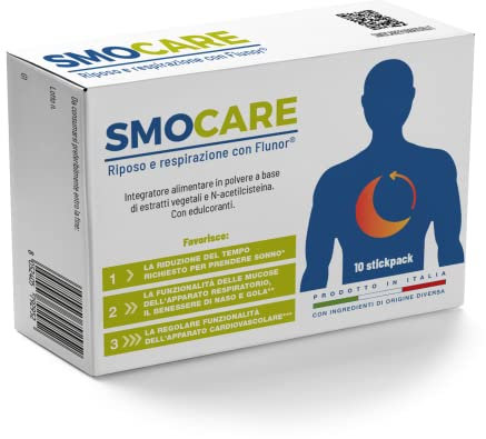 Smocare® Fluidificante Notte specifico per chi fuma Fluidifica con Acetilcisteina e Riposi con Melatonina – 10 bustine solubili