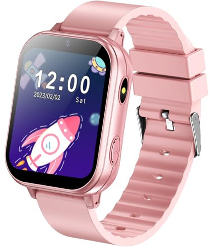 PTHTECHUS Smartwatch Kinder mit 22 Spiele, Kinder Smartwatch mit HD Touchscreen Kamera MP3-Player Schrittzähler Hörbuch Wecker, Smart Watch Kinderuhr Geschenke für Mädchen Junge 4-12 (Rosa)