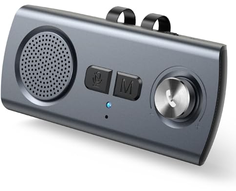 AGPTEK Hands Free Car Phone Kit Bluetooth 5.3, 5W Car Speaker for GPS Music with TF Card Slot, Siri Google Assistant Support, Motion AUTO ON, Wireless in Car Visor Speakerphone with Volume Knob