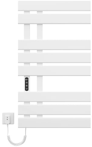 Scaldasalviette Elettrico Bagno, Termoarredo Elettrico Bagno Bianco, 500×880mm, 300W, Portasciugamani Elettrico, Scaldasalviette Intelligente a Temperatura Costante, Risparmio energetico-White Left
