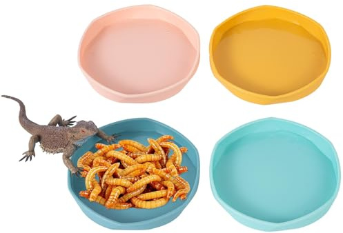 COMSUN 4 Pack Small Reptile Food Dish Bowl, Plastic Worm Water Dish Plate