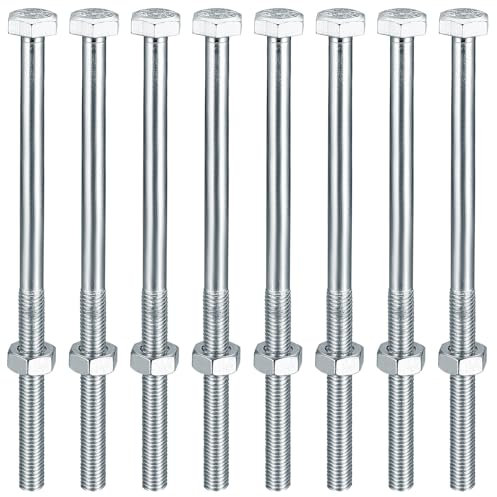 8 Piezas M10 Tornillos con Tuercas, M10 x 180 mm Tornillo de Cabeza Hexagonal con Tuerca, Tornillos Pernos Hexagonales de Máquina Galvanizados para Construcción Metálica
