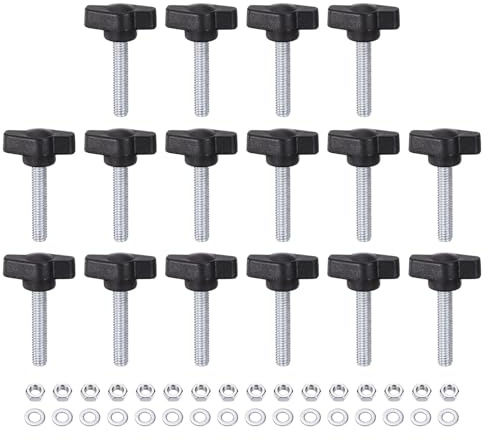 sourcing map 16pcs Tee Wing Knobs M6 x 30mm Metric Thread 27mm Z/T Head Plastic Handles Thumb Screws Hand Clamping Threaded Stud Knob Grip Thumbscrew with Nuts Washers, Black
