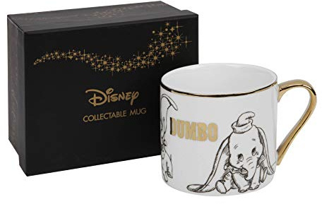 Disney – Tazza classica da collezione in confezione regalo – Dumbo – Tazza in porcellana dorata con bordo e manico – Prodotto con licenza ufficiale – Regali e articoli per la casa per bevande, tè e