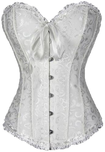 Corset da donna Plus Size Top Boned Overbust Bustier Shapewear Lingerie Floral Lace Up Trim Waist Push Up Clubwear, A-bianco., S