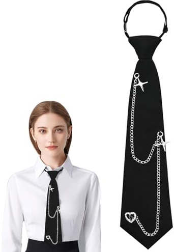 cravate Cravates noires longues pour femme, uniforme JK, réglable, pour remise de diplôme, affaires, chaîne croisée