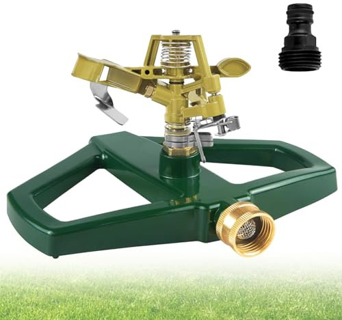 Arroseur de pelouse avec base en métal, arrosage de jardin, rotatif à 360°, grandes surfaces, arroseur à pulsation, arroseur à impulsion, système d'arrosage de jardin, pour arrosage de pelouse (doré)