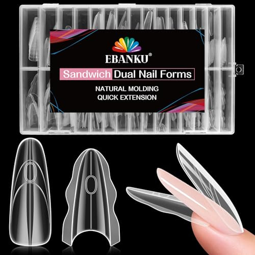 EBANKU 240PCS Sandwich Dual Form, Tip Unghie Finte Traslucido Double Top & Bottom Design Stiletto Mandorla Nail Form Per Estensione Rapida Delle Unghie Casa o Salone