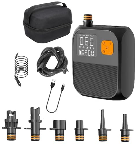 20 PSI SUP Air Pump,Rechargeable Paddle Board Pump 8000mAh,120L/Min Rechargeable Sup Pumps,Intelligent Inflation,Led Touchable Screen,for Kayaks Sails,Kite,Tent,Mattress