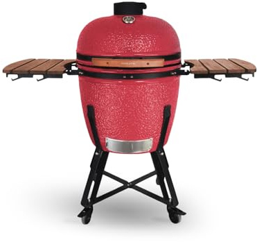 CREATE/BBQ KAMADO/Barbacoa ahumadora de cerámica rojo 21 pulgadas/Puede asar, ahumar y cocinar, con regulador de temperatura y dos fuentes de ventilación.
