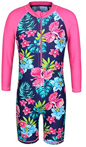 ZNYUNE Mädchen Einteiler Langarm Badeanzug Stoffdruck Kinder Schwimmanzug 337 NavyFlower 116/122