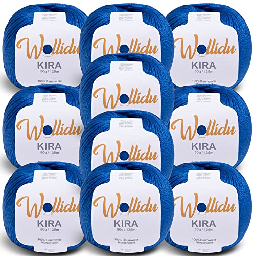 Wollidu Kira 100% Baumwolle zum Stricken und Häkeln 10 x 50g Set Häkelgarn Strickgarn - Dunkelblau