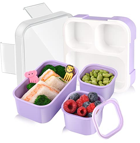 Genteen Bento Box for Kids, Kids Lunch Box with 3 Removable Compartments, Toddler Lunch Box for Daycare, School, Ideal Portion Size for Ages 3 to 7 BPA-Free Dishwasher Safe-Green - Purple