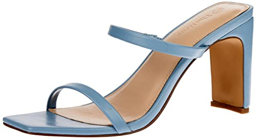 The Drop Women's Avery Square Toe Two Strap High Heeled Sandal, Dusty Blue, 9
