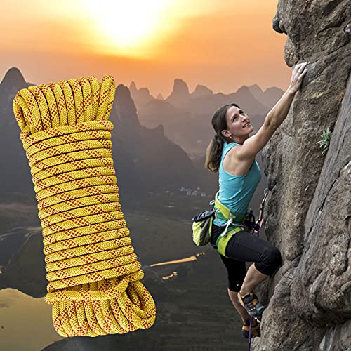 20M/ 30M Corde d'escalade en Nylon Haute Résistance 8mm, Tension de Rupture 700kg, Corde en Nylon multifonctionnelle, Extérieure Corde de Sauvetage et pour Le Feu, Parachute, Alpinisme (Jaune 20M)