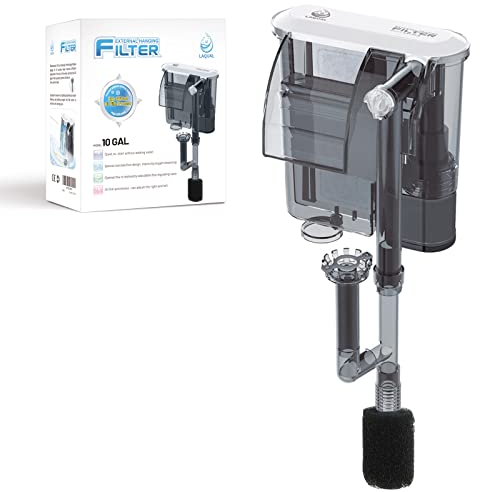 LAQUAL Aquarium Filter with Surface Skimmer, 10 Gallon Small Fish Tank Filter, 3-Layer Filtration, Adjustable Water Flow, Waterfall Design for Increasing Oxygen, Quiet & Efficient Hang on Back Filter