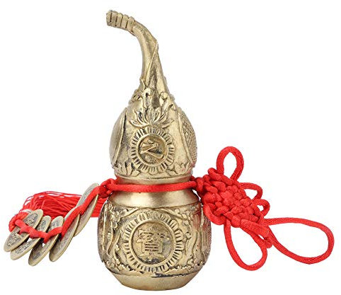 Pure Brass Wu Lou Cucurbit Gourd Home Decoration Pure Brass Wu Lou Cucurbit with 5 Coins Chinese Good Luck Hu Lu Gourd Office Bedroom Car Hanging Ornaments