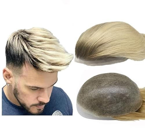 NLW Toupee for Men Straight Hair Pieces 100% European Human Hair 0.04mm Thin Skin PU V-loop Men's Hair Replacement System 8x10 #T613 Blonde