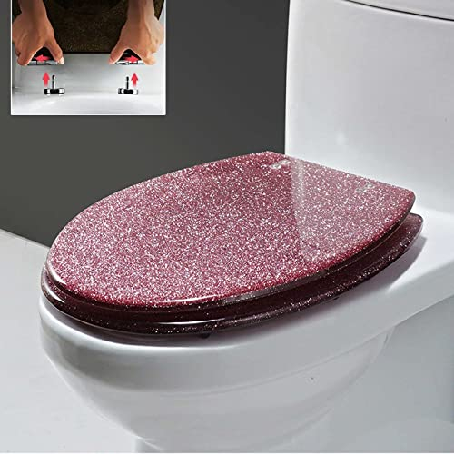 Klodeckel Mit Absenkautomatik, Ovaler Glitzer WC Sitz Mit Absenkautomatik, Schnellverschluss Ist Leicht Zu Reinigen, Badezimmer Hochwertiger Harz-Toilettendeckel,Rosa