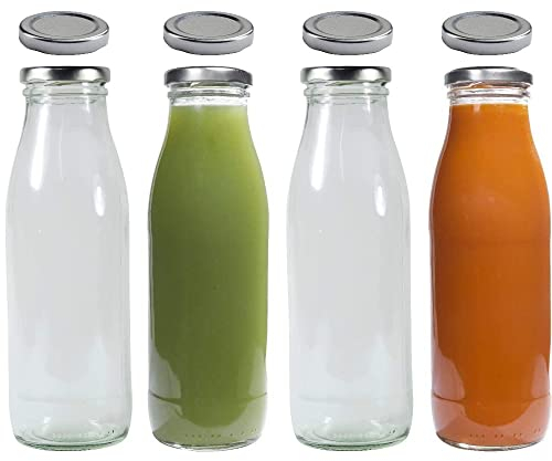 4 botellas de cristal de 500 ml con 8 tapas, color plateado, incluye etiquetas