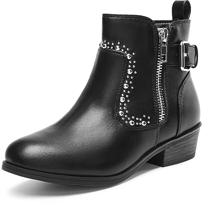 DREAM PAIRS Girls Mid Calf Riding Combat Boots Zip Ankle Boots,Size 4 Big Kid,Black,SDBO2303K