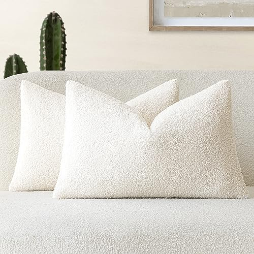 Foindtower Lot de 2 Housses de Coussin décoratives en Fausse Fourrure bouclée Douce, Neutre, en Peluche Douce, Confortable, pelucheuse de Style bohème pour Maison, Salon, canapé, lit, Sofa, 30,5 x