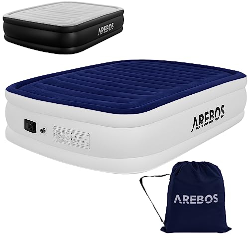 Arebos Aufblasbare Matratze Luftbett Selbstaufblasend Gästebett mit integrierter elektrischer Pumpe Luftmatratze für Camping/Heimgebrauch für 2 Personen 203×152,5×51 cm inkl.Tragetasche & Reperaturset