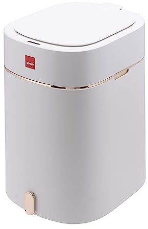 Sensio Home 12 Litre Waterproof Motion Sensor Trash Can Dust Bin with Auto Lid, Automatic Garbage Bin for Bedroom Kitchen Bathroom Living Room Office, White with Gold coloured Trim
