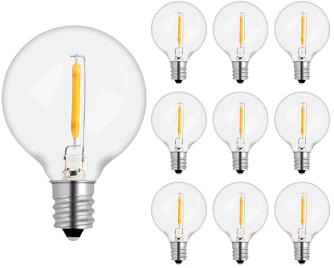 10 Stück E12 G40 1W LED Lampen, Ersatz 7W Glühbirnen Außen, 2700K Warmweiß, AC 220-240V, G40 Globe Klar, Plastik Birne, Nicht Dimmbar, Außenleuchten für Außen-Lichterketten, Camping, Straßen, Party